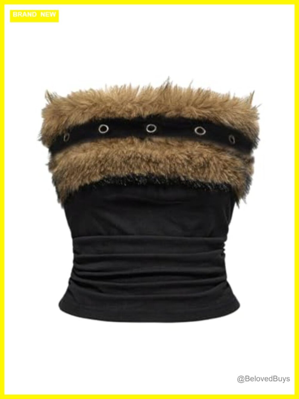 Women's Faux Fur Tube Top Strapless Ruched Bandeau Gothic Crop Top